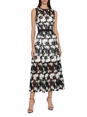 MILLY Paloma Two Tone Lace Dress Black White Sleeveless Midi Size 0 NWT